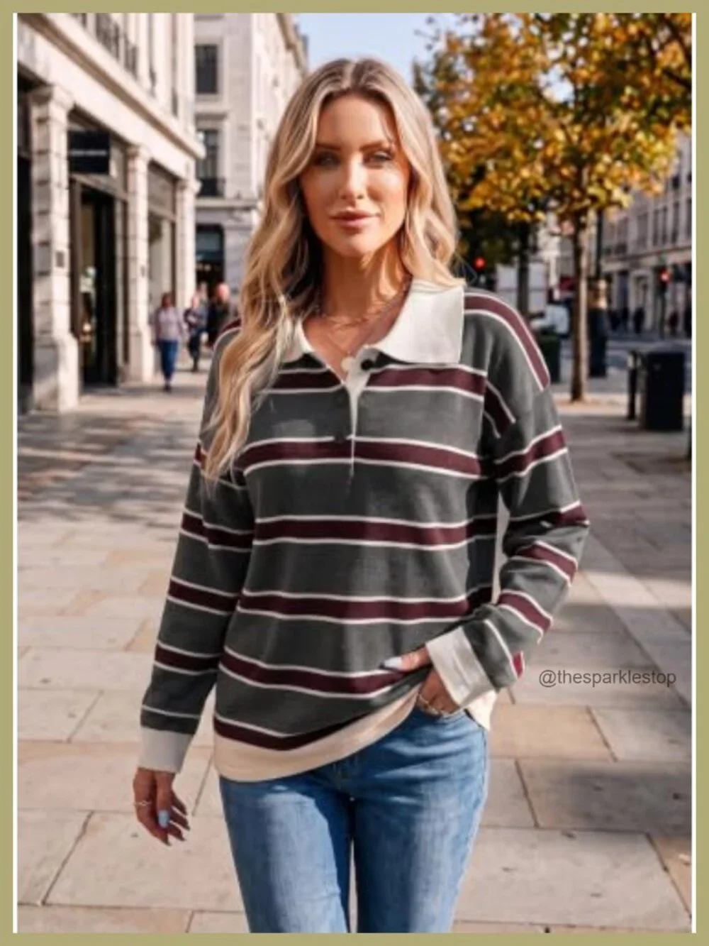 Oversized Striped Knit Polo Sweater